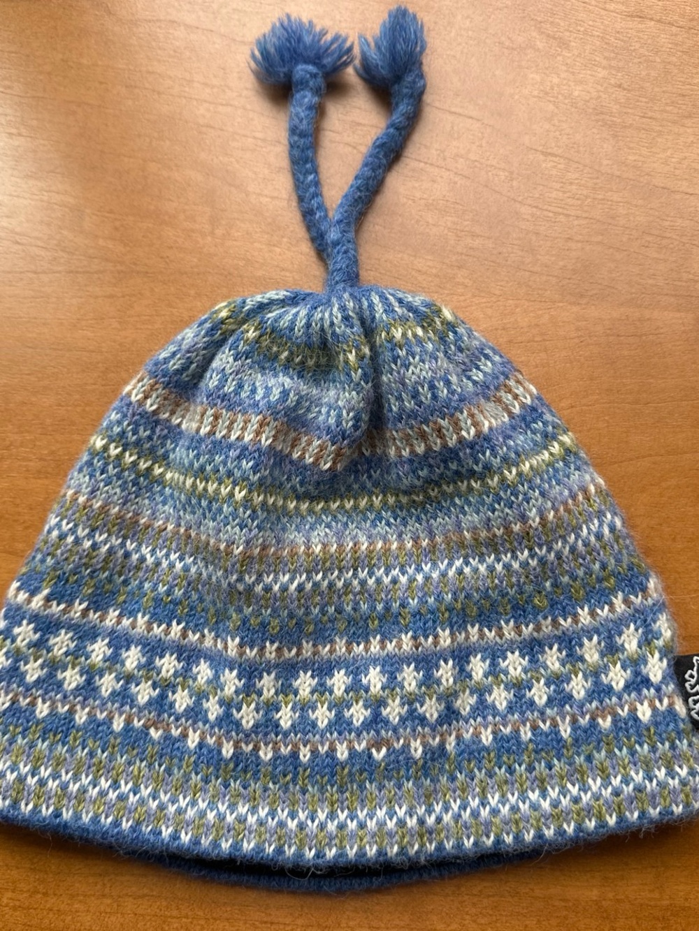 Turtle Fur Women's Blue Fair Isle Knit Hat with Tassels